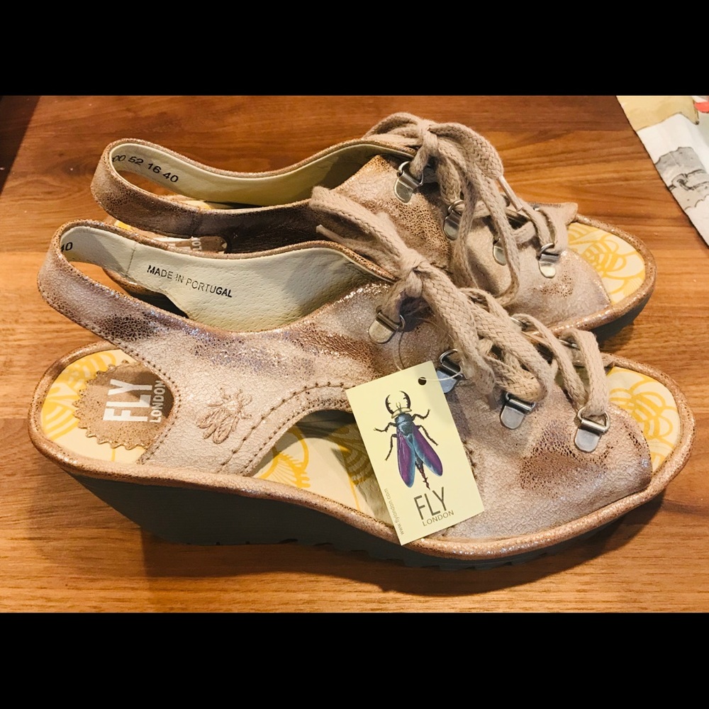 Fly London Gold Wedges